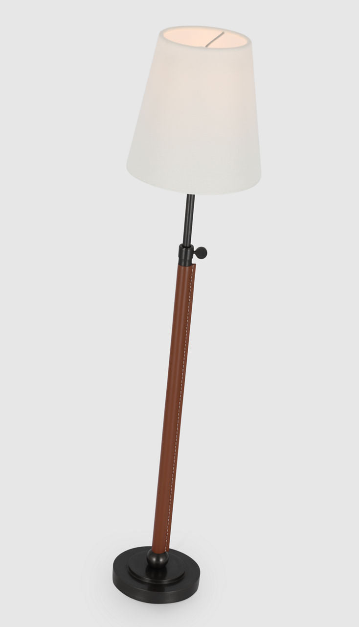 Bryant Wrapped Table Lamp | Bronze and Saddle Leather | Linen Shade