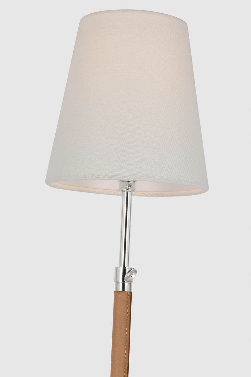 Bryant Wrapped Table Lamp | Polished Nickel and Natural Leather | Linen Shade