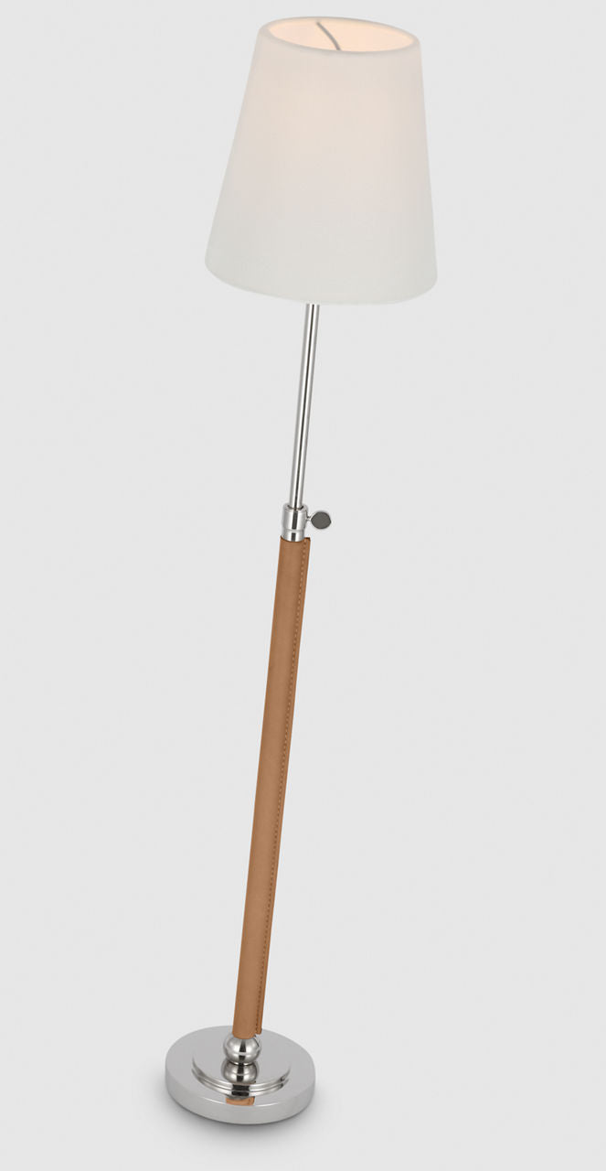 Bryant Wrapped Table Lamp | Polished Nickel and Natural Leather | Linen Shade