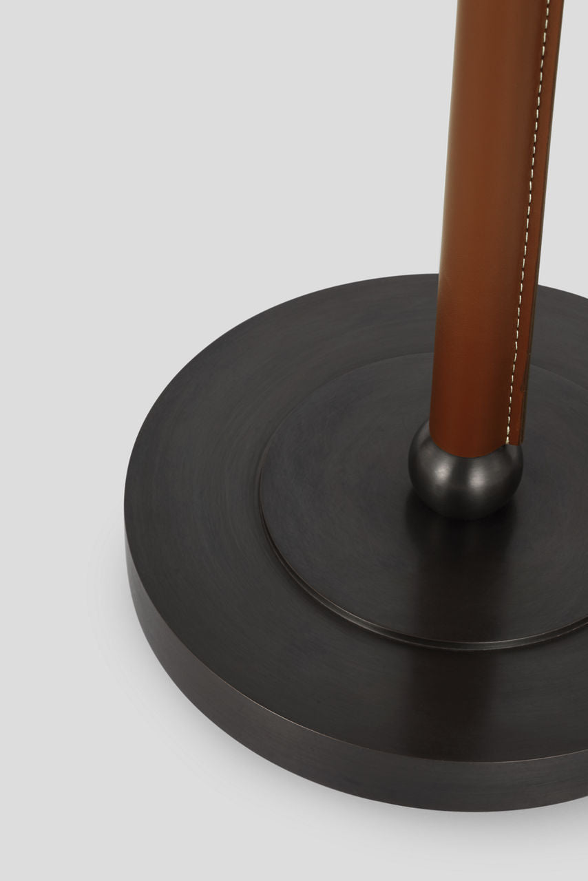 Bryant Large Wrapped Table Lamp | Bronze and Saddle Leather | Linen Shade