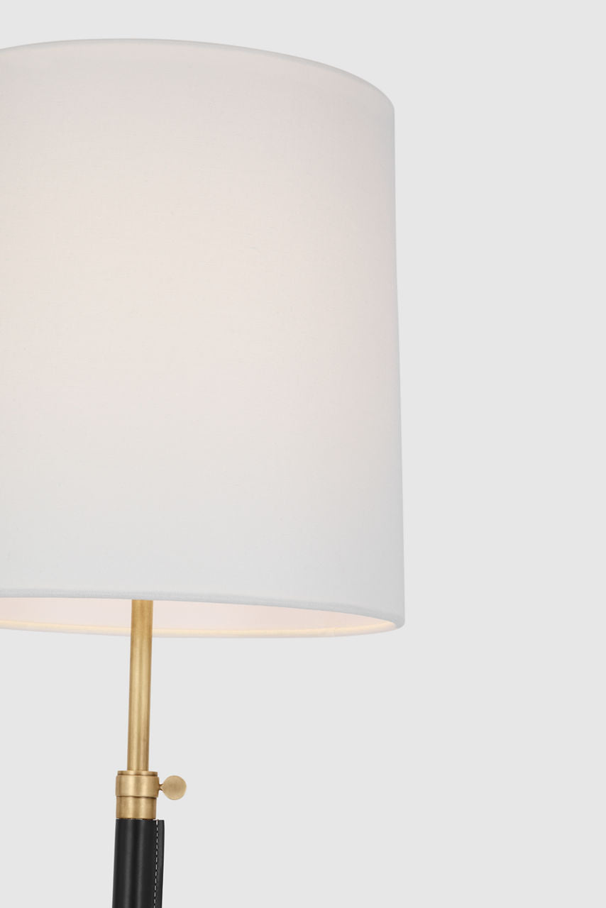 Bryant Large Wrapped Table Lamp | Hand-Rubbed Antique Brass and Chocolate Leather | Linen Shade