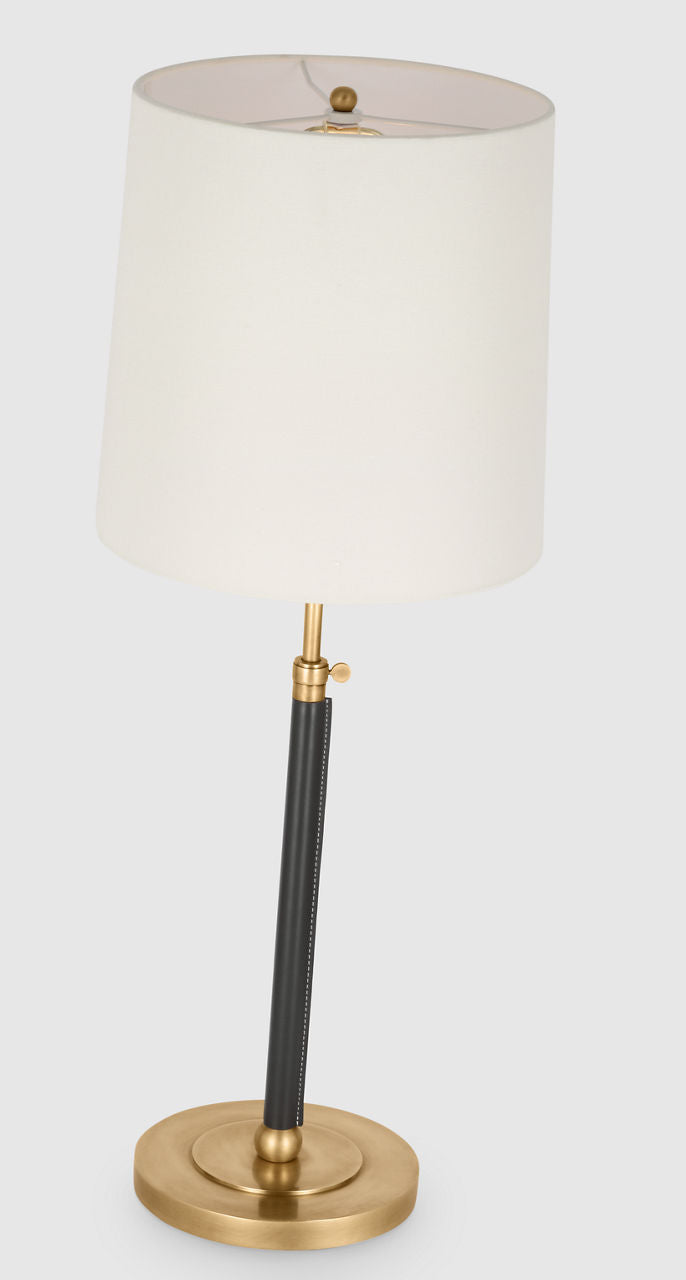 Bryant Large Wrapped Table Lamp | Hand-Rubbed Antique Brass and Chocolate Leather | Linen Shade