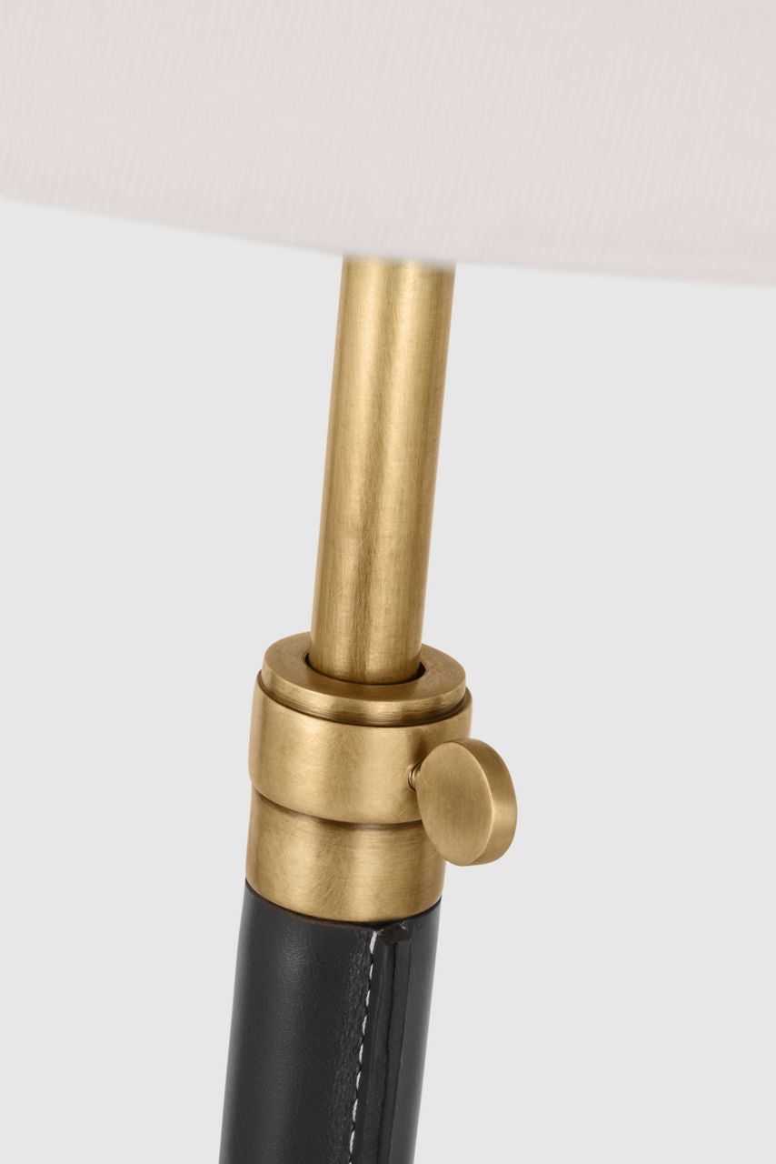 Bryant Large Wrapped Table Lamp | Hand-Rubbed Antique Brass and Chocolate Leather | Linen Shade