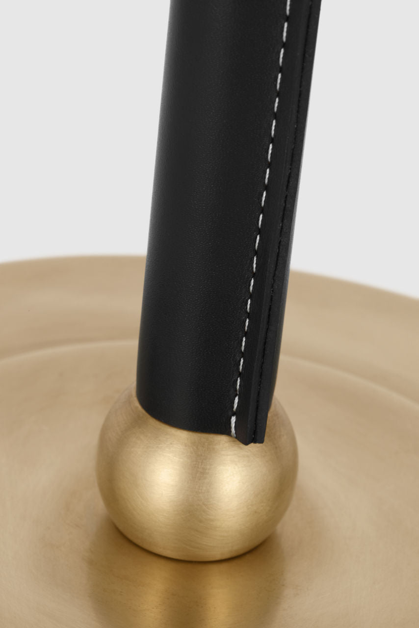 Bryant Large Wrapped Table Lamp | Hand-Rubbed Antique Brass and Chocolate Leather | Linen Shade