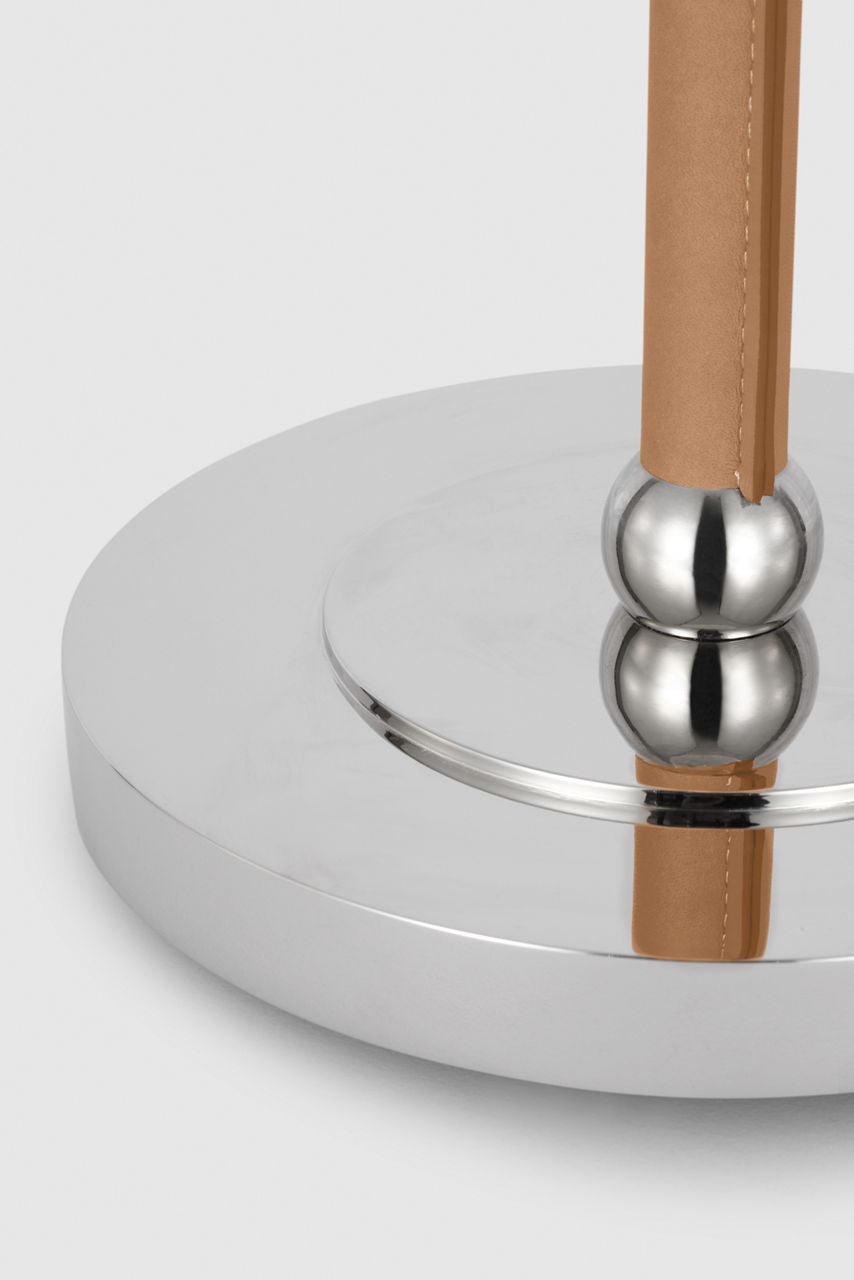 Bryant Large Wrapped Table Lamp | Polished Nickel and Natural Leather | Linen Shade