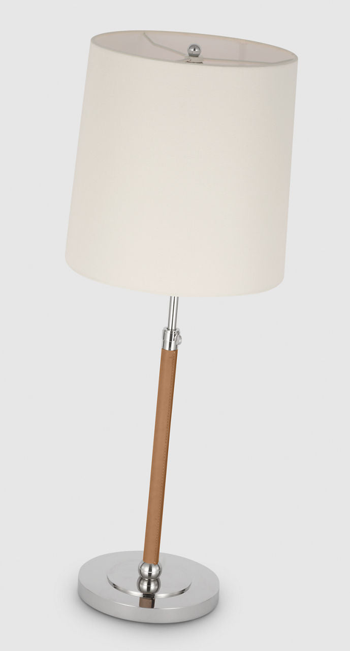 Bryant Large Wrapped Table Lamp | Polished Nickel and Natural Leather | Linen Shade