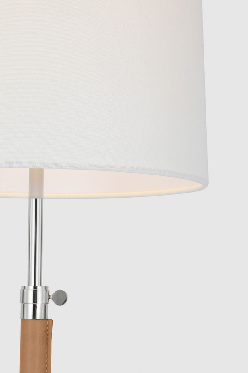 Bryant Large Wrapped Table Lamp | Polished Nickel and Natural Leather | Linen Shade