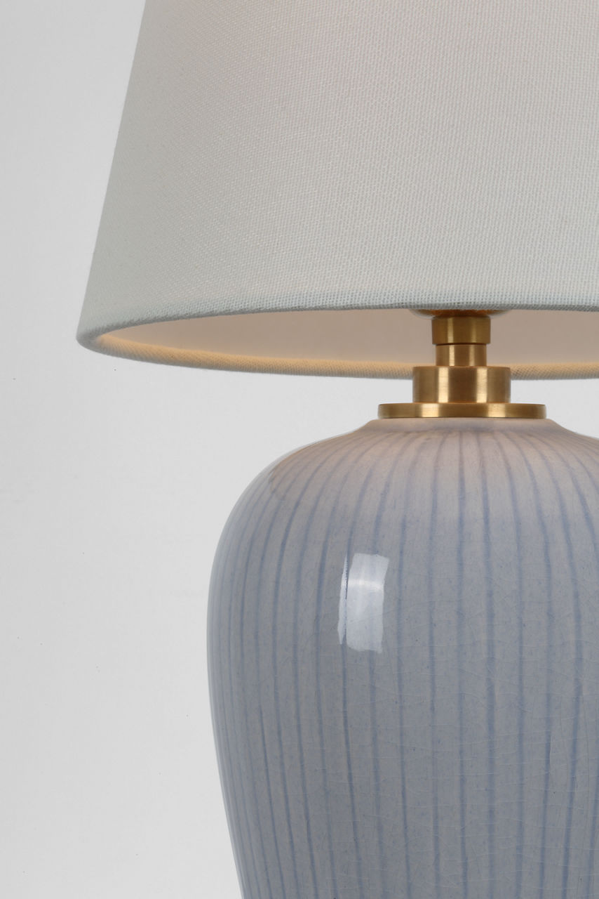 Opera 16" Table Lamp | Polar Blue Crackle | Linen Shade