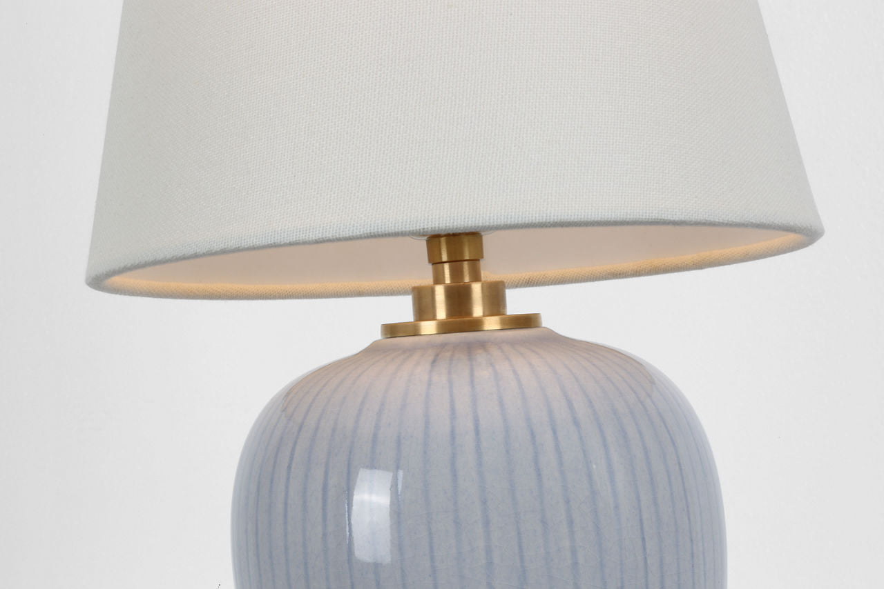 Opera 16" Table Lamp | Polar Blue Crackle | Linen Shade