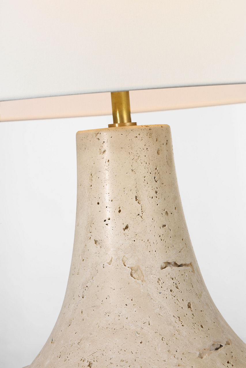 Kefi 25" Table Lamp | Natural Travertine | Linen Shade