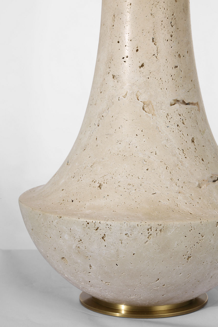 Kefi 25" Table Lamp | Natural Travertine | Linen Shade