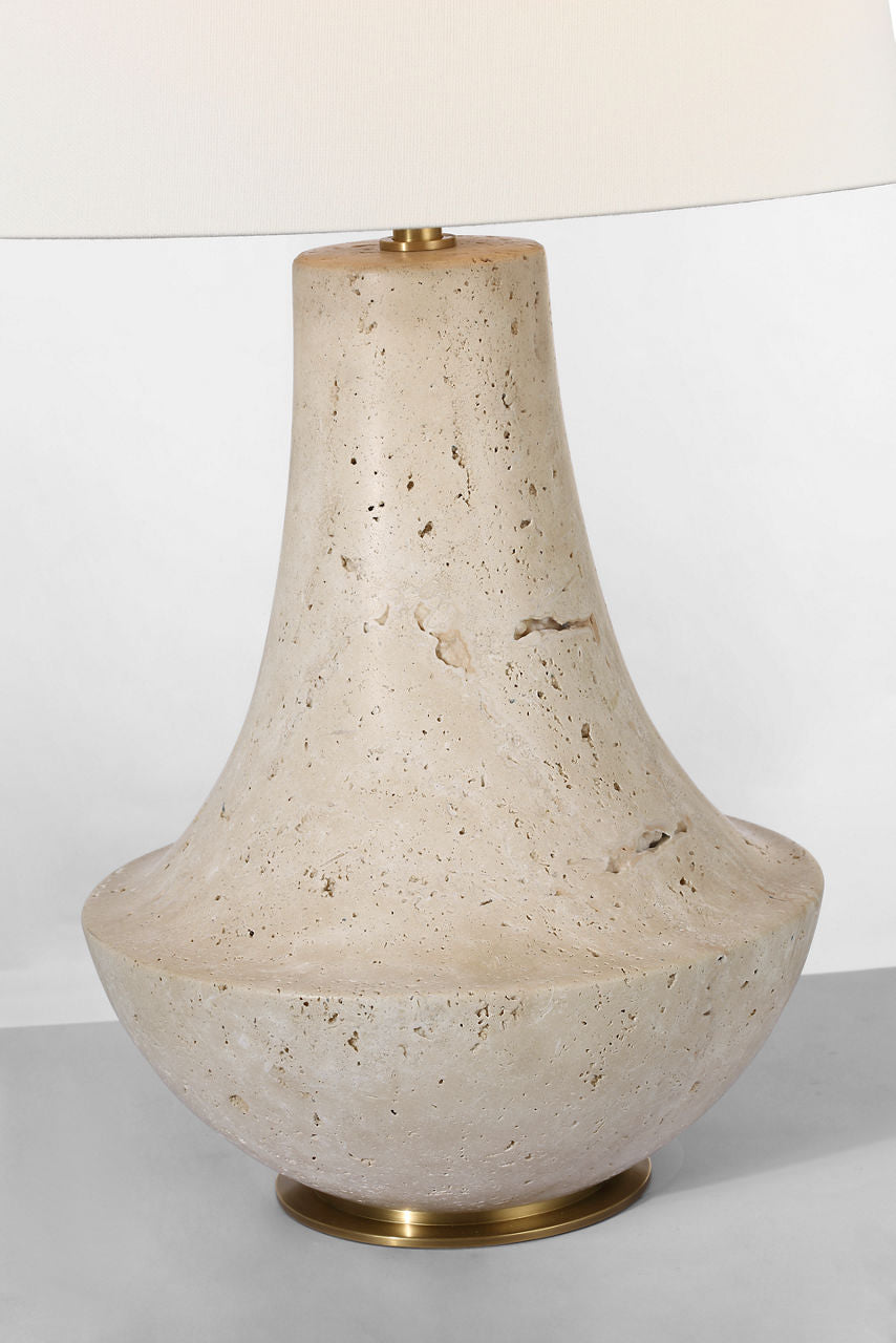 Kefi 25" Table Lamp | Natural Travertine | Linen Shade