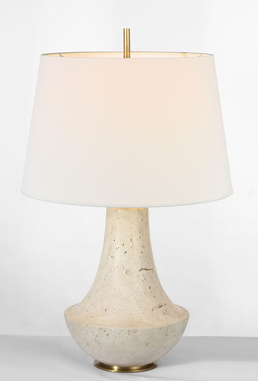 Kefi 25" Table Lamp | Natural Travertine | Linen Shade