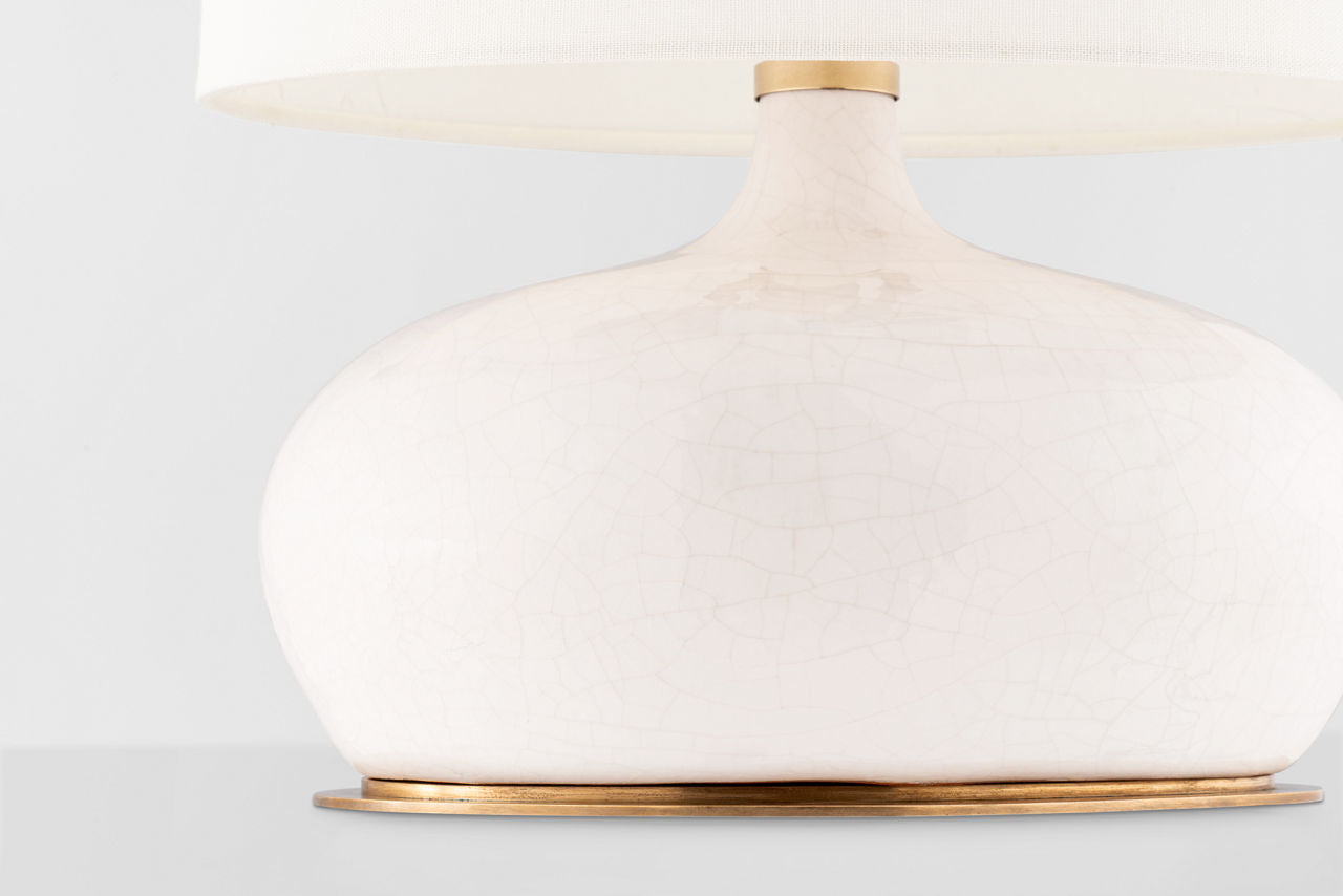 Olinda 17" Low Table Lamp | Crackled Ivory | Linen Shade