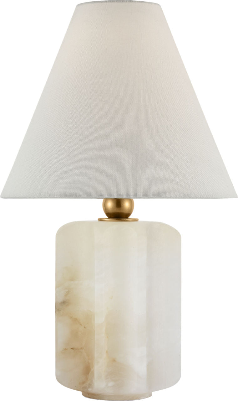 Iota Small Table Lamp | Alabaster and Hand-Rubbed Antique Brass | Linen Shade