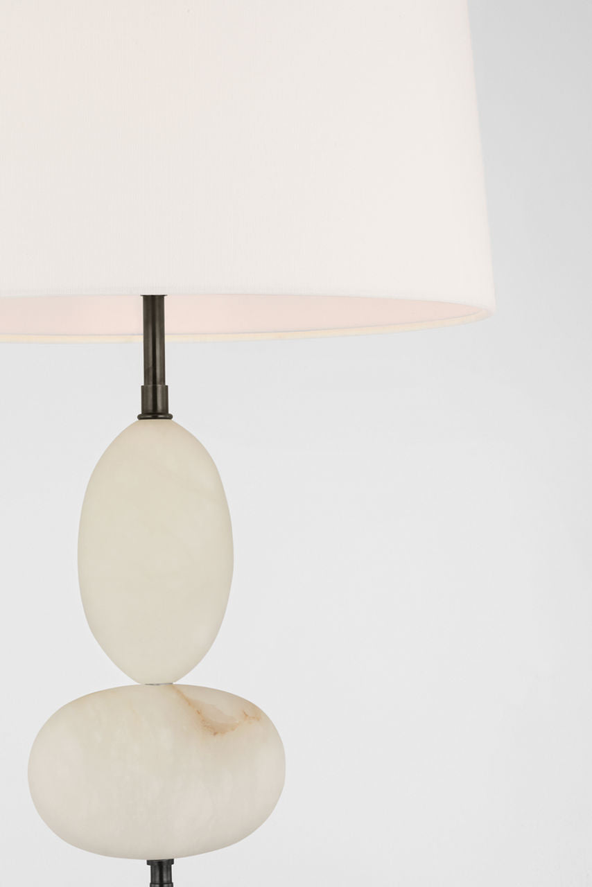Dani Medium Cordless Table Lamp | Alabaster and Black Marble | Linen Shade
