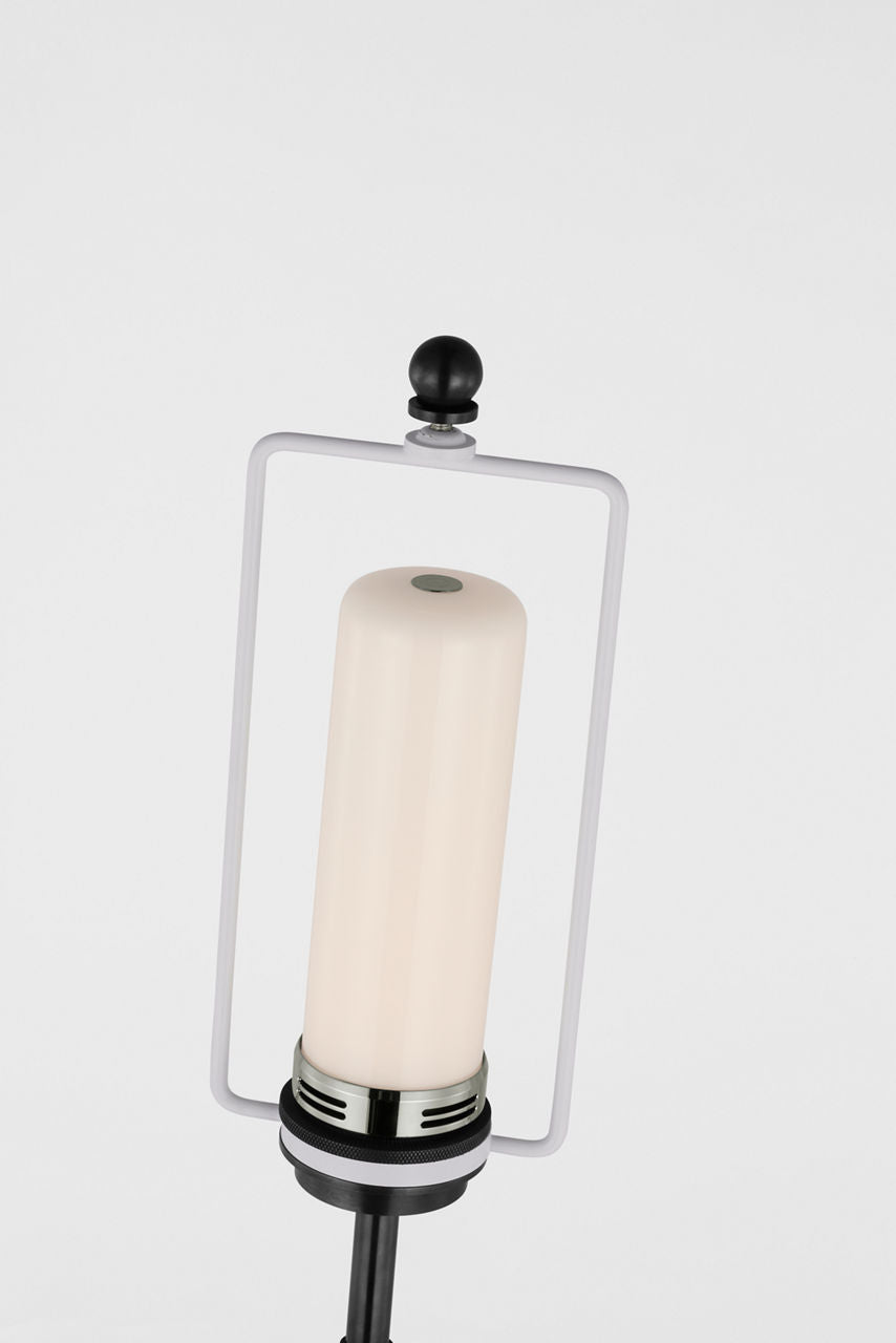 Dani Medium Cordless Table Lamp | Alabaster and Black Marble | Linen Shade