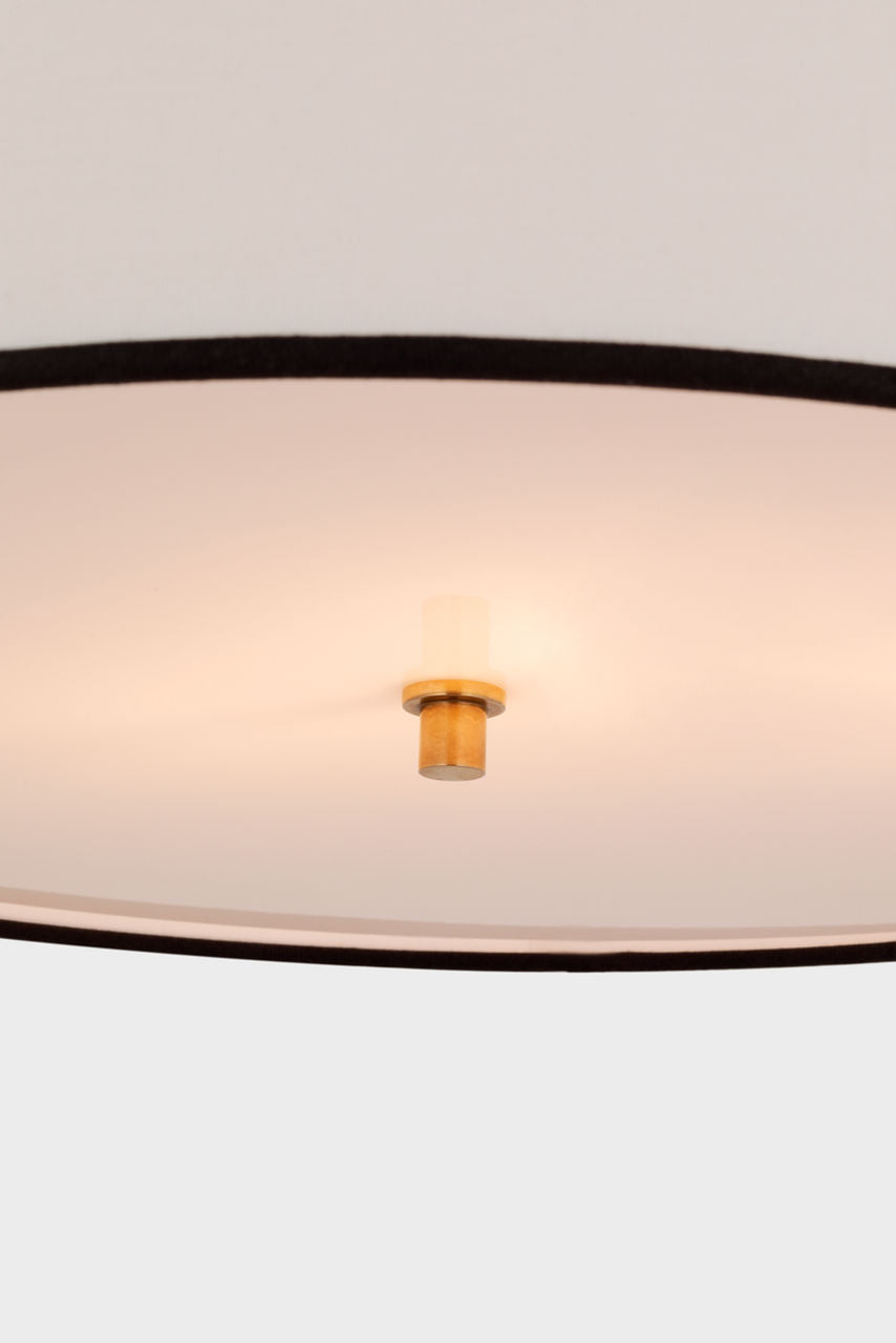 Reed Hanging Shade | Hand-Rubbed Antique Brass | Linen Shade | Black Trim