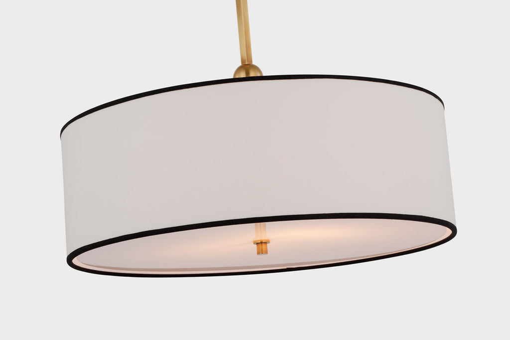 Reed Hanging Shade | Hand-Rubbed Antique Brass | Linen Shade | Black Trim