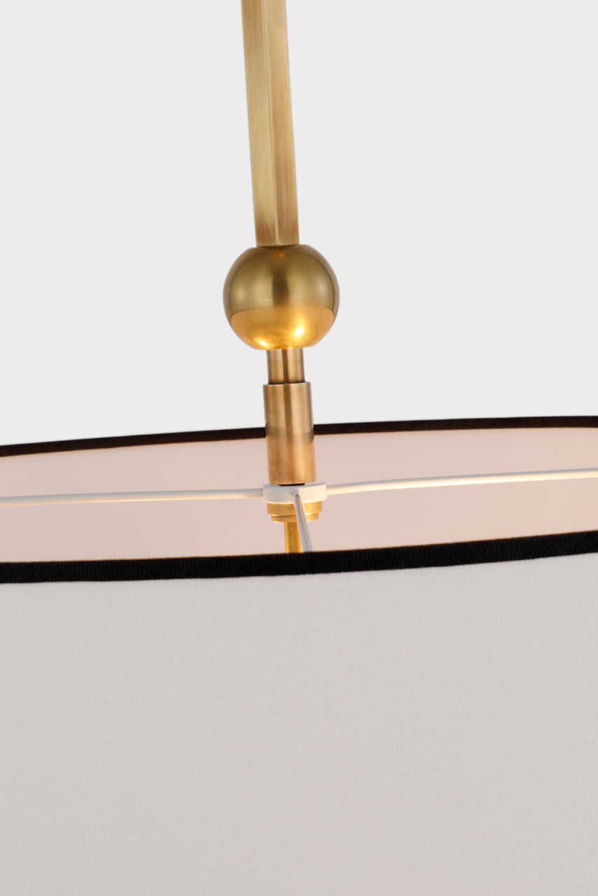 Reed Hanging Shade | Hand-Rubbed Antique Brass | Linen Shade | Black Trim