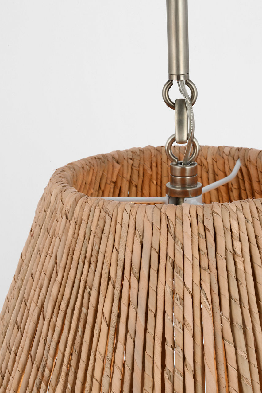 Goodman Large Hanging Lamp | Antique Nickel | Natural Abaca Shade