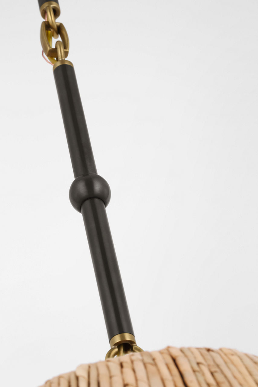 Goodman Large Hanging Lamp | Bronze and Hand-Rubbed Antique Brass | Natural Abaca Shade