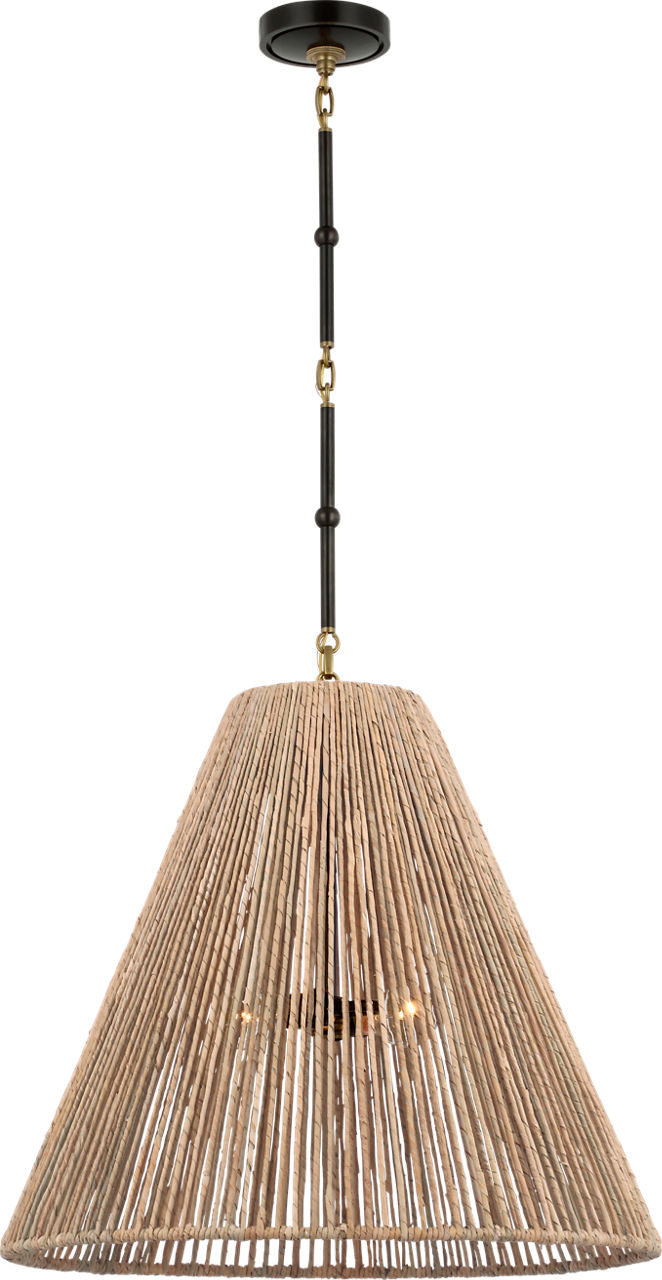 Goodman Large Hanging Lamp | Bronze and Hand-Rubbed Antique Brass | Natural Abaca Shade