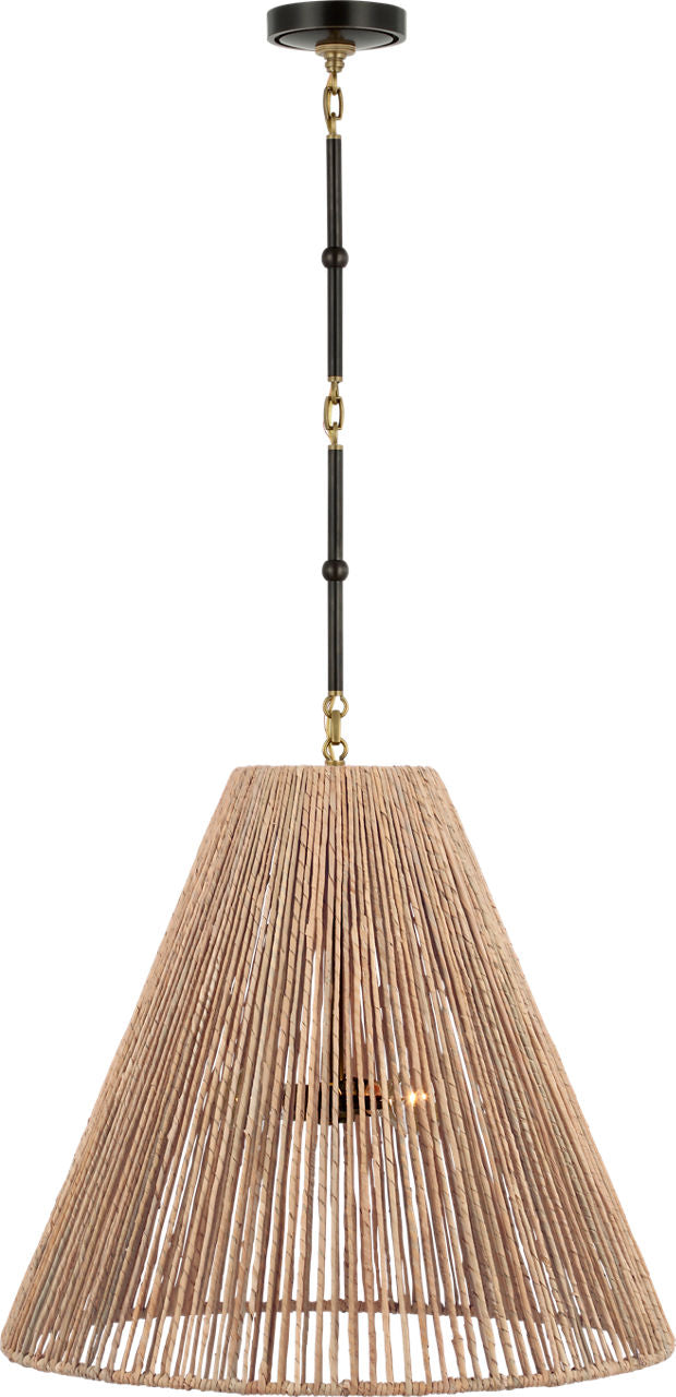 Goodman Large Hanging Lamp | Bronze and Hand-Rubbed Antique Brass | Natural Abaca Shade