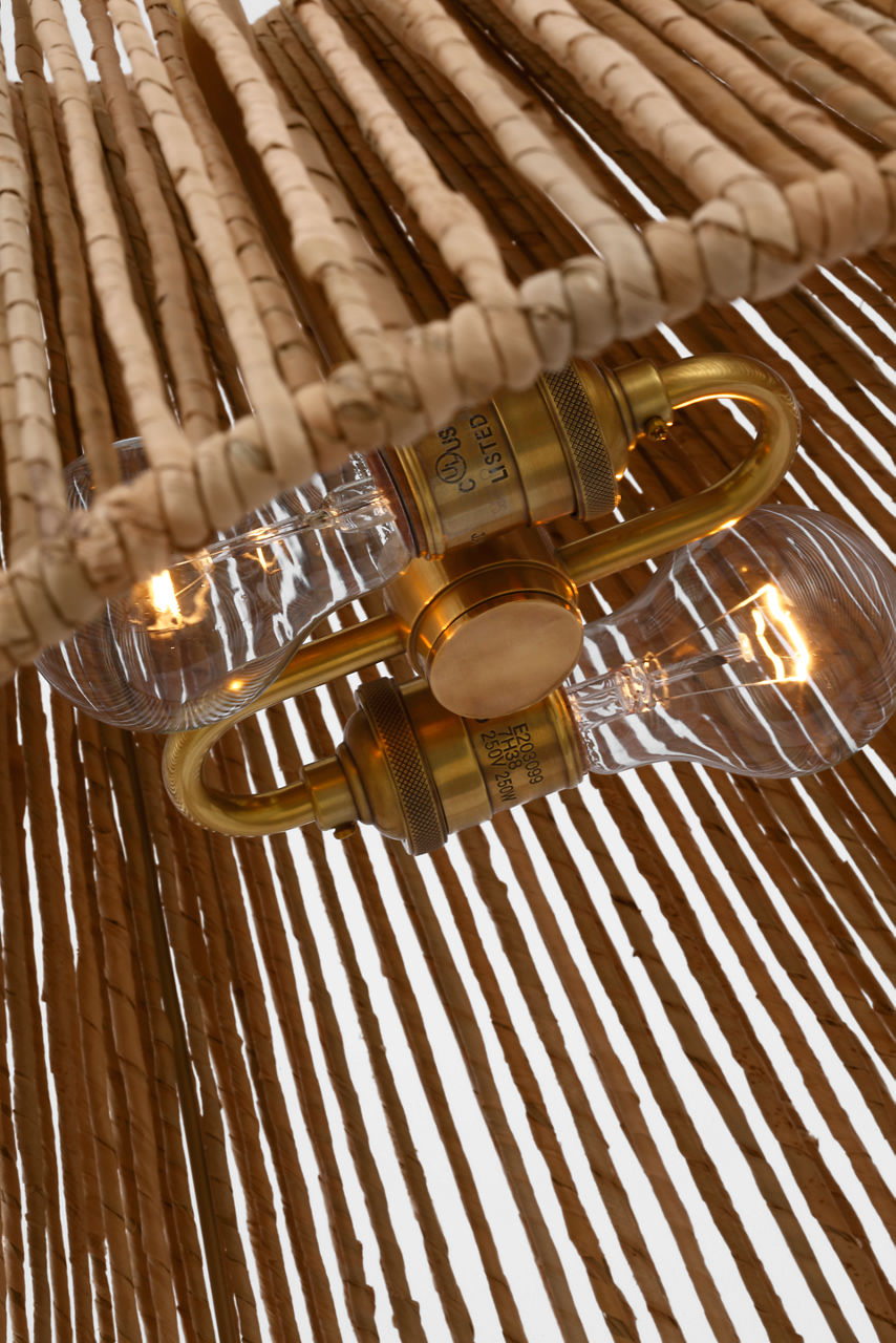 Goodman Large Hanging Lamp | Hand-Rubbed Antique Brass | Natural Abaca Shade