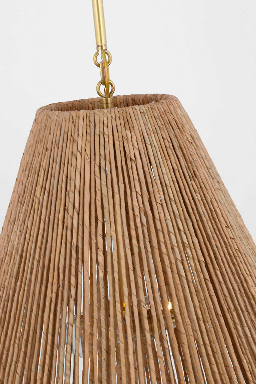 Goodman Large Hanging Lamp | Hand-Rubbed Antique Brass | Natural Abaca Shade