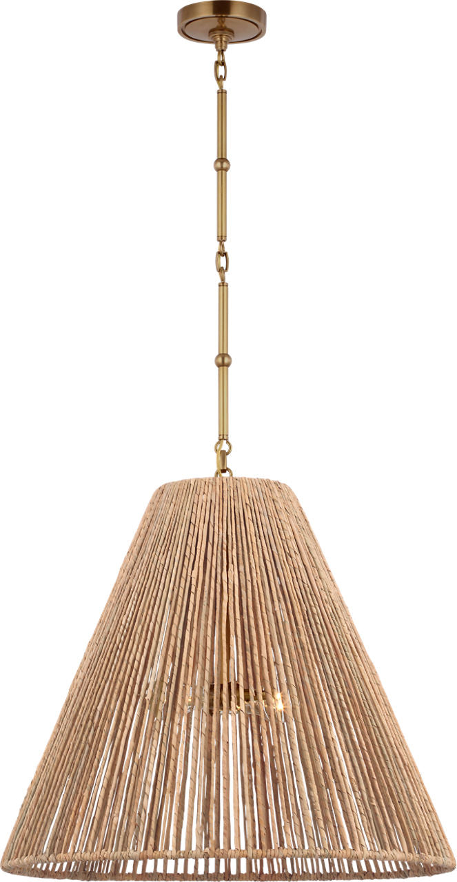 Goodman Large Hanging Lamp | Hand-Rubbed Antique Brass | Natural Abaca Shade