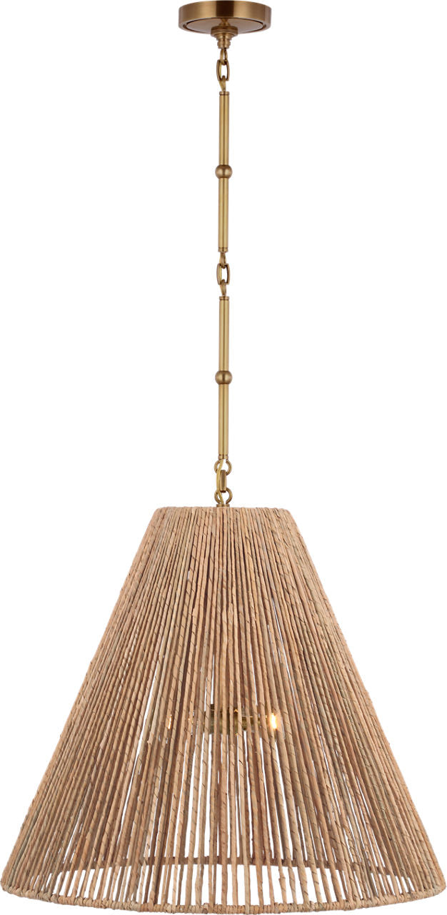 Goodman Large Hanging Lamp | Hand-Rubbed Antique Brass | Natural Abaca Shade