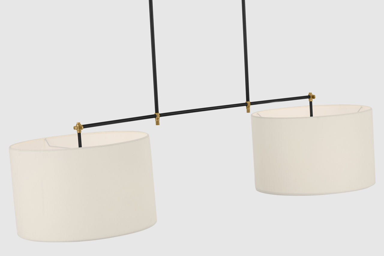 Bryant Medium Billiard | Bronze and Hand-Rubbed Antique Brass | Linen Shades