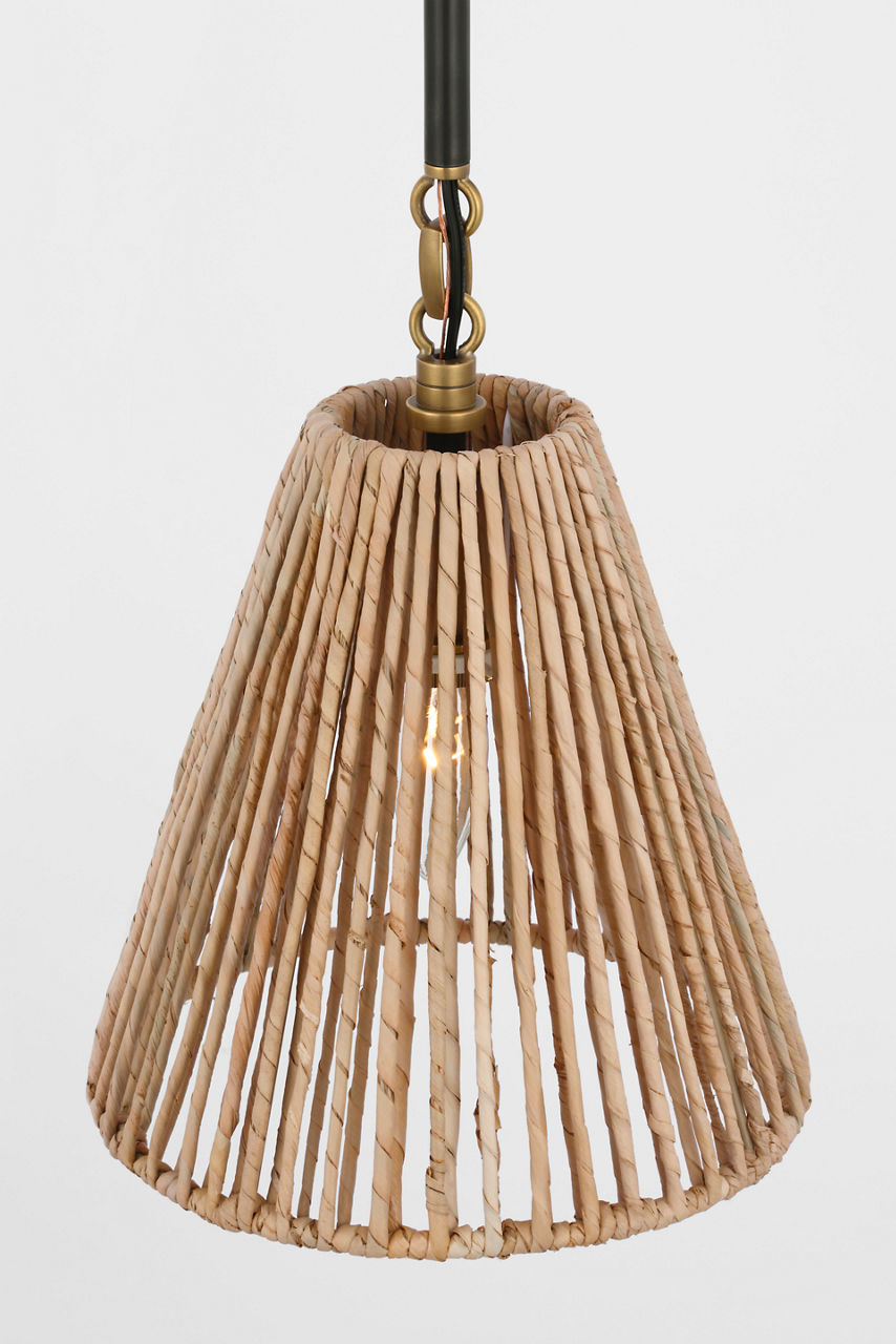 Goodman Petite Hanging Shade | Bronze and Hand-Rubbed Antique Brass | Natural Abaca Shade