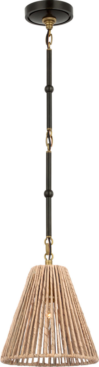 Goodman Petite Hanging Shade | Bronze and Hand-Rubbed Antique Brass | Natural Abaca Shade
