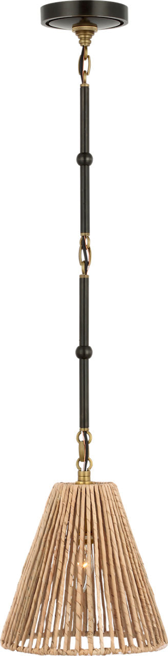 Goodman Petite Hanging Shade | Bronze and Hand-Rubbed Antique Brass | Natural Abaca Shade