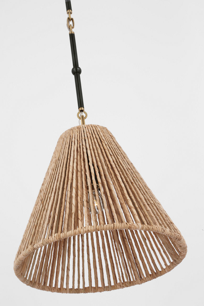 Goodman Small Hanging Light | Bronze and Hand-Rubbed Antique Brass | Natural Abaca Shade