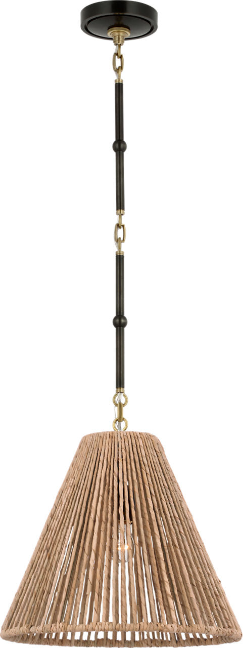 Goodman Small Hanging Light | Bronze and Hand-Rubbed Antique Brass | Natural Abaca Shade