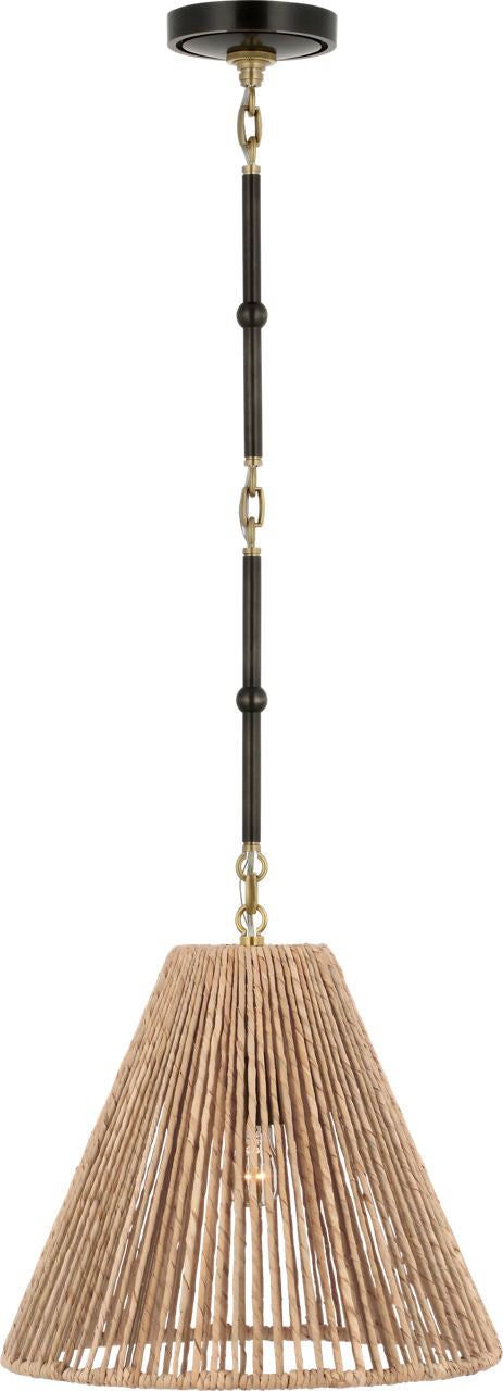 Goodman Small Hanging Light | Bronze and Hand-Rubbed Antique Brass | Natural Abaca Shade