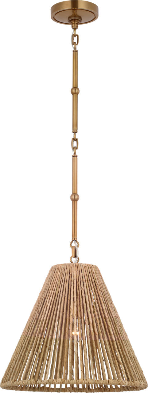 Goodman Small Hanging Light | Hand-Rubbed Antique Brass | Natural Abaca Shade