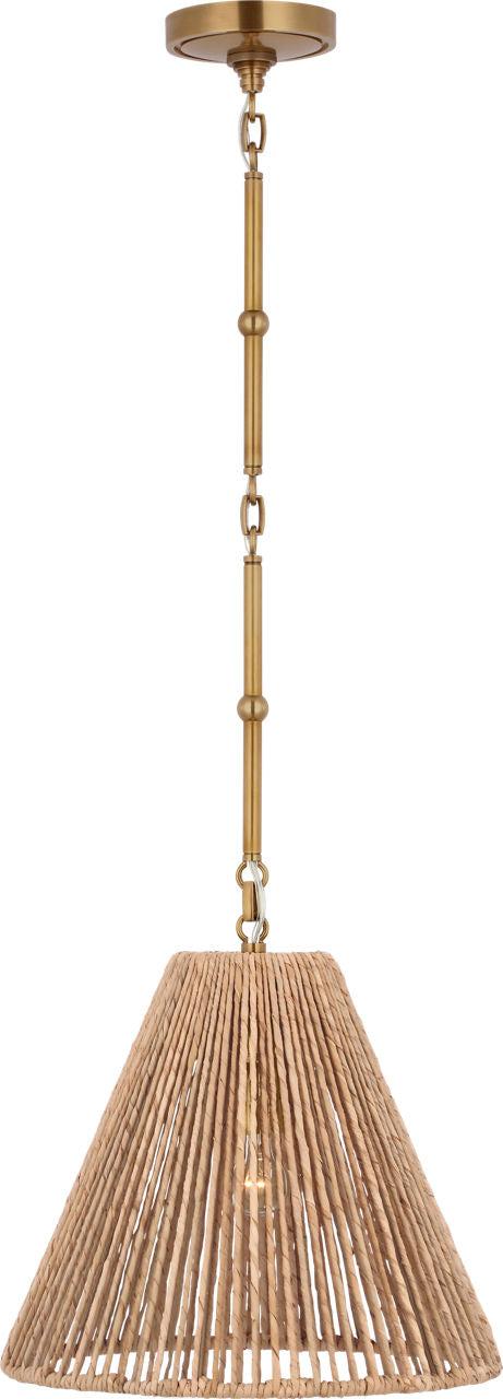 Goodman Small Hanging Light | Hand-Rubbed Antique Brass | Natural Abaca Shade