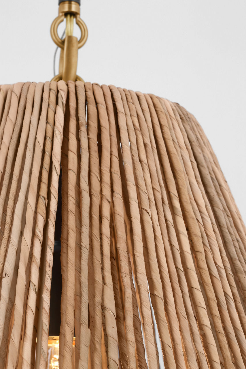Goodman Medium Hanging Light | Bronze and Hand-Rubbed Antique Brass | Natural Abaca Shade