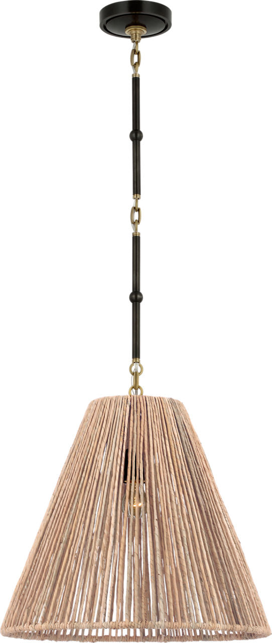 Goodman Medium Hanging Light | Bronze and Hand-Rubbed Antique Brass | Natural Abaca Shade