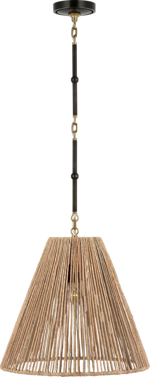 Goodman Medium Hanging Light | Bronze and Hand-Rubbed Antique Brass | Natural Abaca Shade