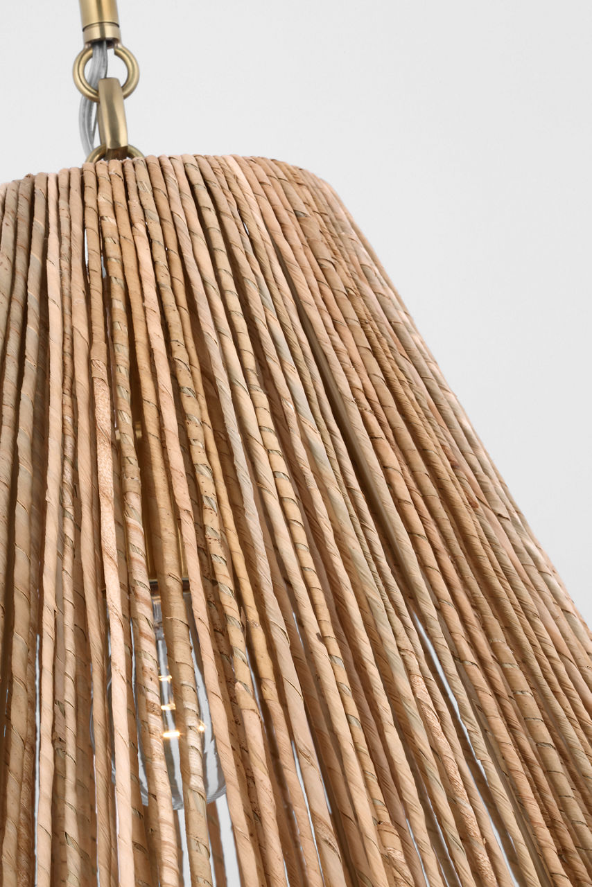 Goodman Medium Hanging Light | Hand-Rubbed Antique Brass | Natural Abaca Shade