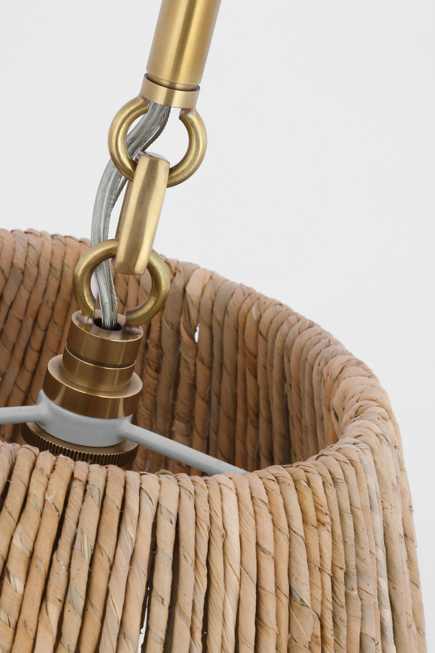 Goodman Medium Hanging Light | Hand-Rubbed Antique Brass | Natural Abaca Shade