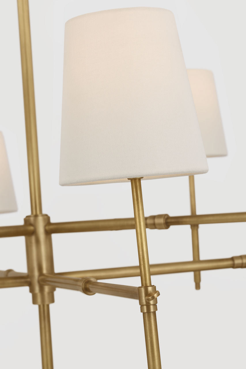 Bryant Extra Large Two Tier Chandelier | Hand-Rubbed Antique Brass | Linen Shades
