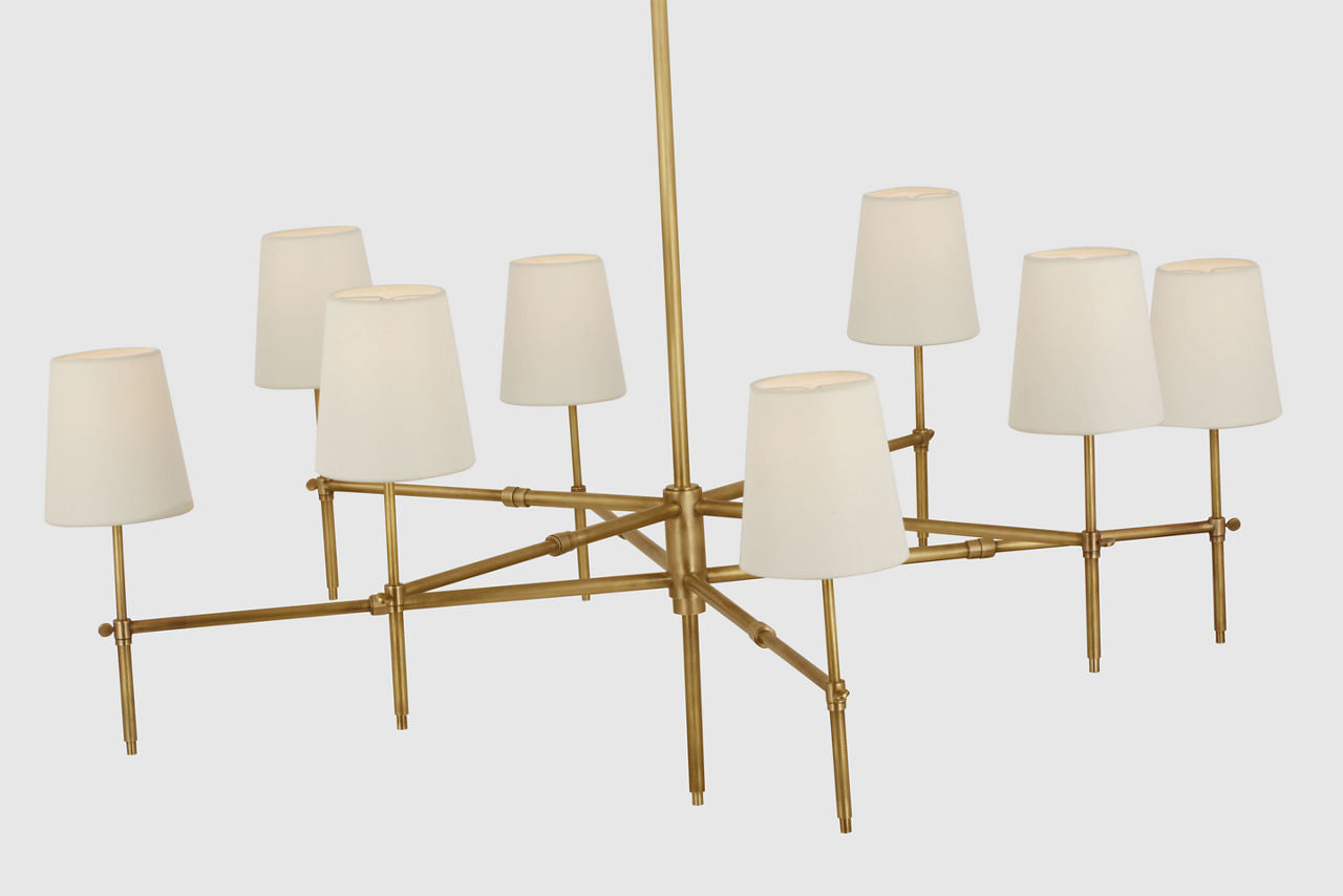 Bryant Extra Large Two Tier Chandelier | Hand-Rubbed Antique Brass | Linen Shades