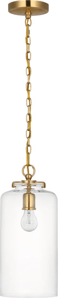 Katie Cylinder Pendant | Hand-Rubbed Antique Brass | Clear Glass