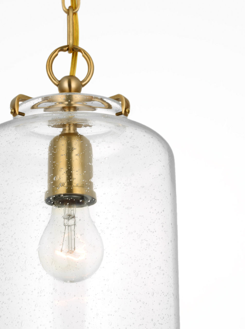 Katie Cylinder Pendant | Hand-Rubbed Antique Brass | Seeded Glass